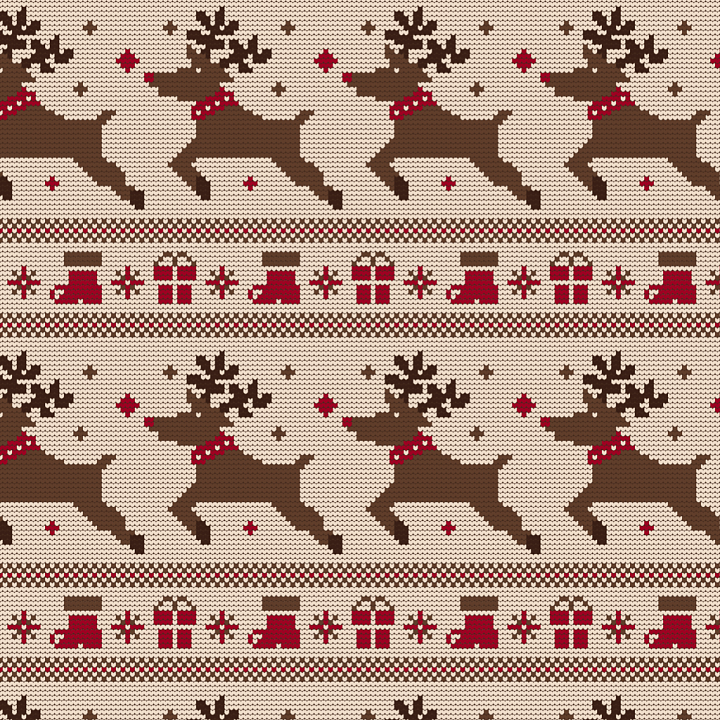 Knitted Christmas Reindeer and Stocking Pattern seamless PBR texture preview