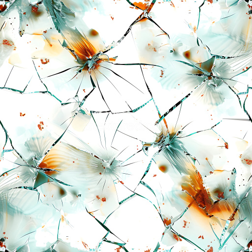 Seamless 3D PBR shattered glass texture featuring rust accents and intricate cracks