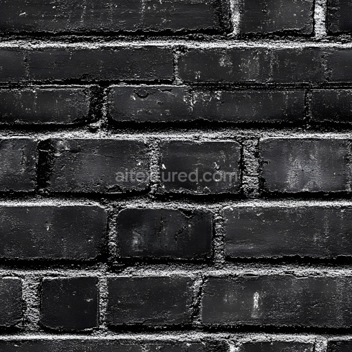 Seamless 3D PBR Cracked Black Brick Wall Texture with Rough Mortar Detailing