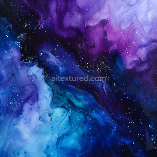 Seamless 3D Alcohol Ink PBR Texture Featuring Deep Blue and Violet Fluid Swirls