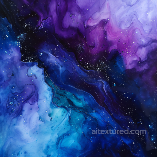 Alcohol Ink PBR Texture Featuring Deep Blue and Violet Fluid Swirls seamless Alcohol ink PBR texture