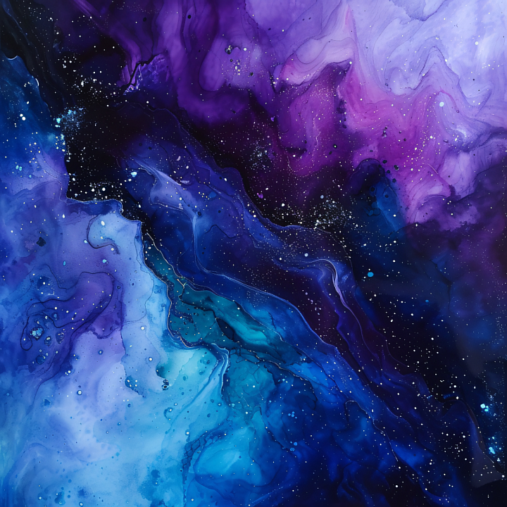 Alcohol Ink Featuring Deep Blue and Violet Fluid Swirls seamless PBR texture preview