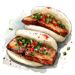 seamless Breakfast Bao Buns with Pork Belly and Fresh Herbs Illustration texture 8k free download PBR