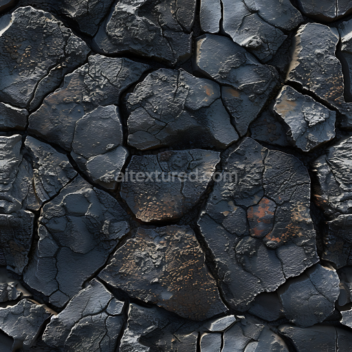 Seamless 3D Cracked Volcanic Rock PBR Texture with Charred Black Surface