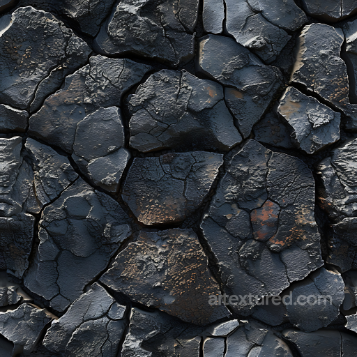 Cracked Volcanic Rock PBR Texture with Charred Black Surface seamless Stone PBR texture