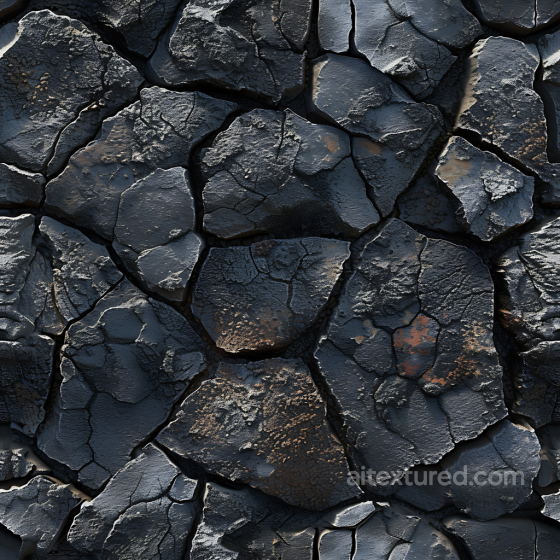 Cracked Volcanic Rock PBR Texture with Charred Black Surface Stone texture preview