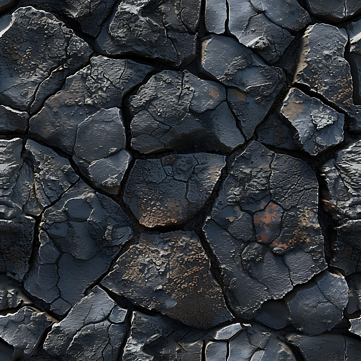 Cracked Volcanic Rock with Charred Black Surface seamless PBR texture preview