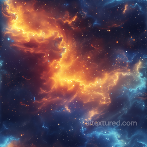 Space PBR Texture Featuring Fiery Orange Nebula and Deep Blue Starfield seamless Star, space, planets PBR texture