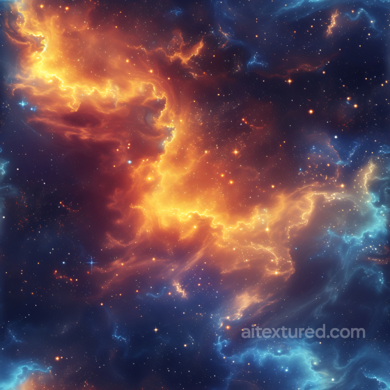 Space PBR Texture Featuring Fiery Orange Nebula and Deep Blue Starfield Star, space, planets texture preview