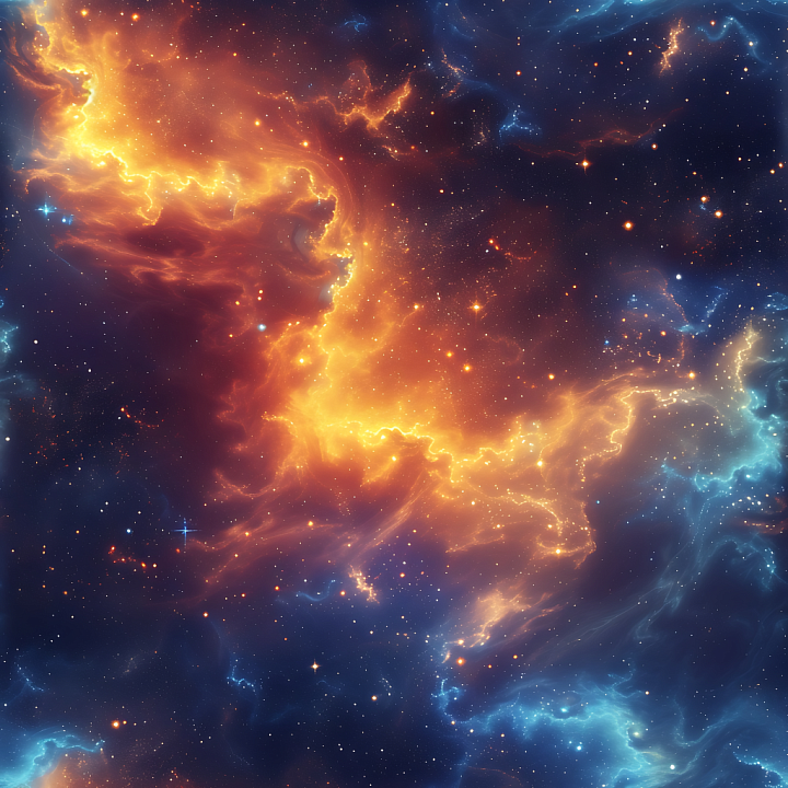 Space Featuring Fiery Orange Nebula and Deep Blue Starfield seamless PBR texture preview