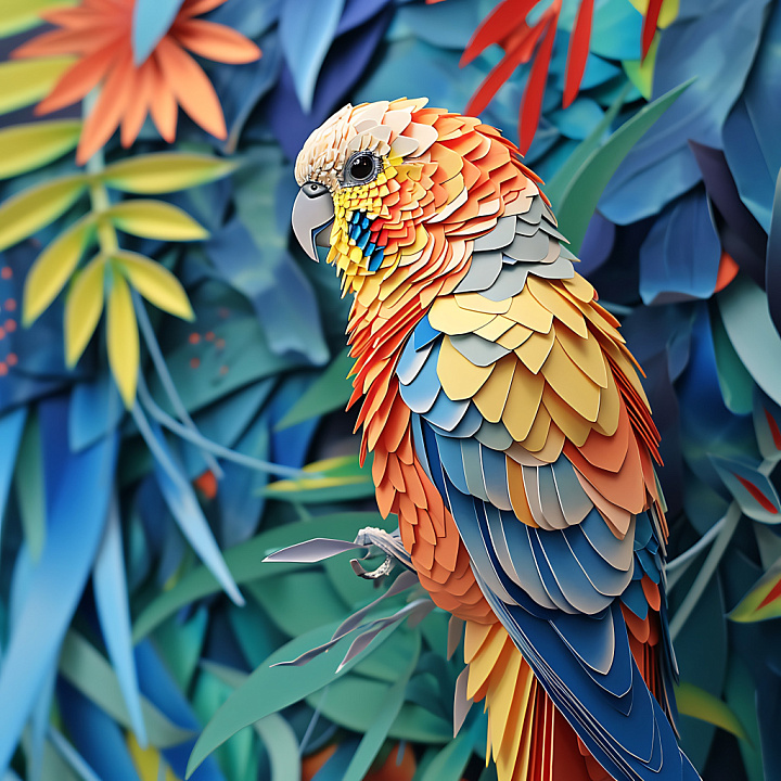 Of Stylized Budgerigar Origami Feathers In Bright Hues seamless PBR texture preview