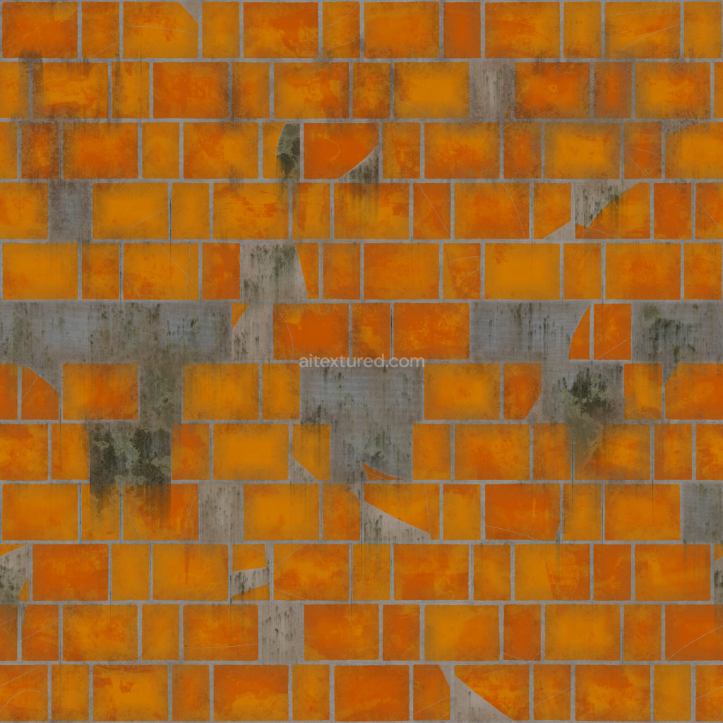Seamless PBR tile texture with vibrant orange and gray colors
