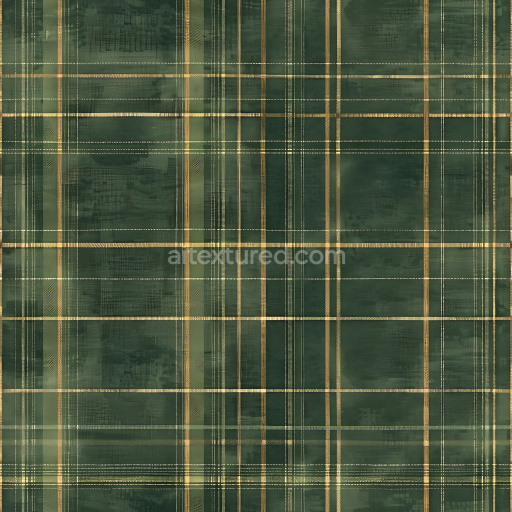Seamless 3D PBR Texture of Dark Green and Beige Plaid Fabric with Subtle Grain