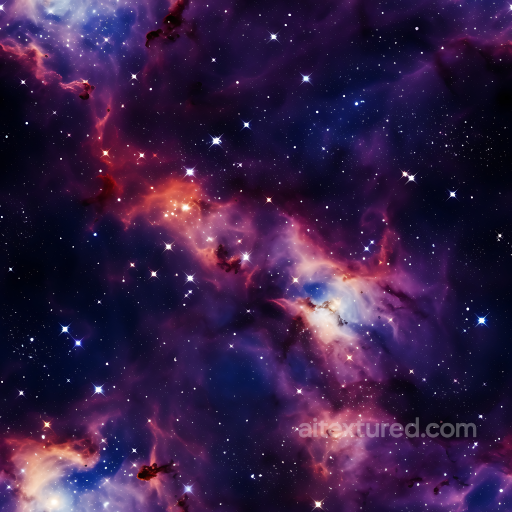 Space PBR Texture Featuring Vivid Nebula and Starfield in Purple and Orange Hues seamless Star, space, planets PBR texture