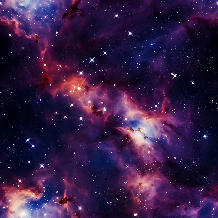 Space Featuring Vivid Nebula and Starfield in Purple and Orange Hues seamless PBR texture preview