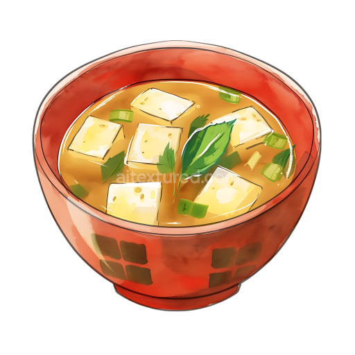 Miso Soup with Tofu and Green Garnish Breakfast Illustration
