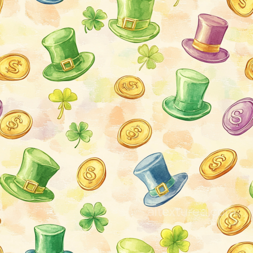 St Patrick Digital Paper Bundle Texture of St Patrick Hats, Gold Coins & Shamrocks seamless St patrick digital paper bundle PBR texture