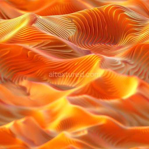 Seamless 3D PBR Texture with Glossy Orange Wave Ridges and Smooth Flowing Contours