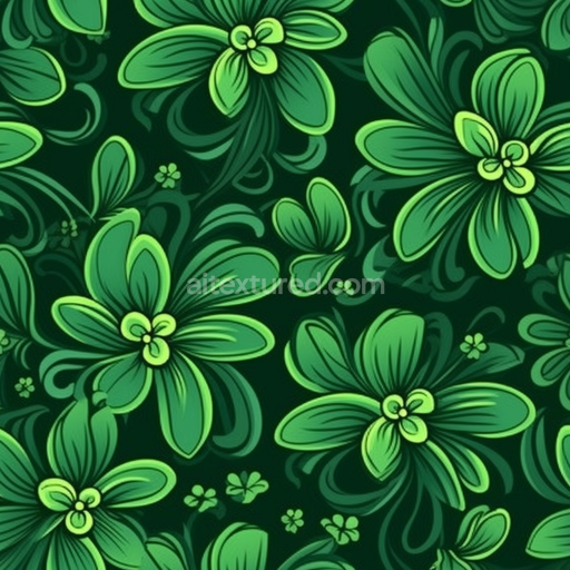 Seamless 3D PBR Texture of Green Floral Pattern with Swirling Leaves
