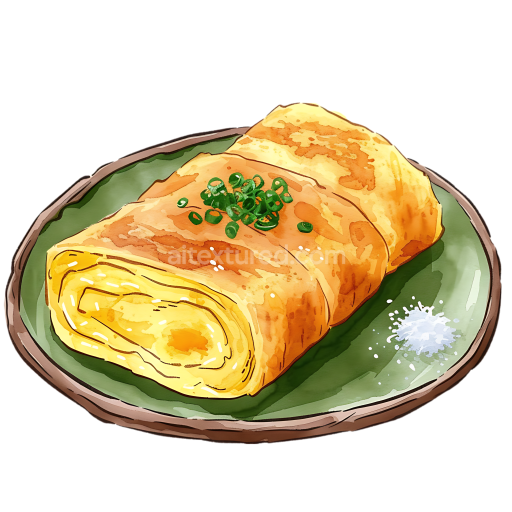 Japanese Tamagoyaki Rolled Omelette Breakfast Plate Illustration