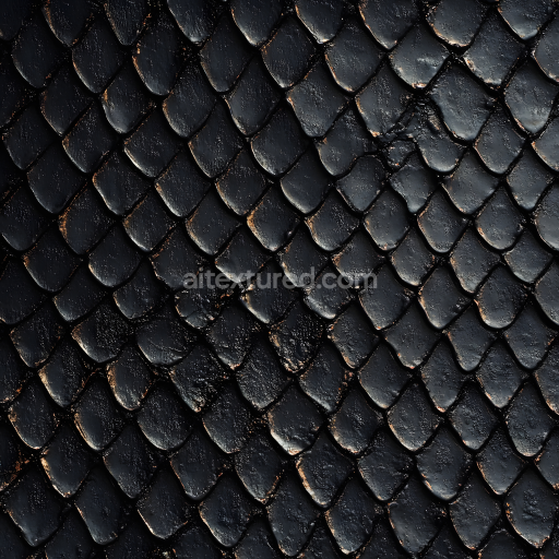 Seamless 3D PBR Texture of Black Reptilian Skin Featuring Detailed Overlapping Scales