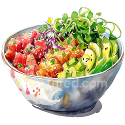 seamless Bright Hawaiian Poke Bowl Breakfast Illustration with Fresh Ingredients texture 8k free download PBR