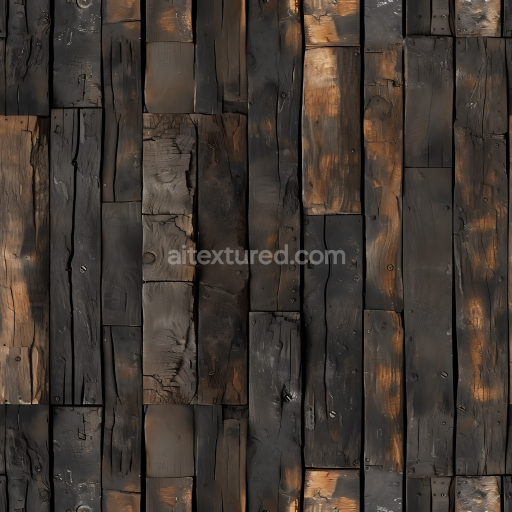 Seamless 3D PBR Texture of Charred, Weathered Wood Planks