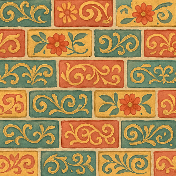 Decorative Painted Brick seamless PBR texture preview