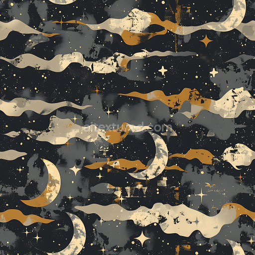 Seamless 3D Celestial Camouflage PBR Texture Featuring Moons and Stylized Clouds