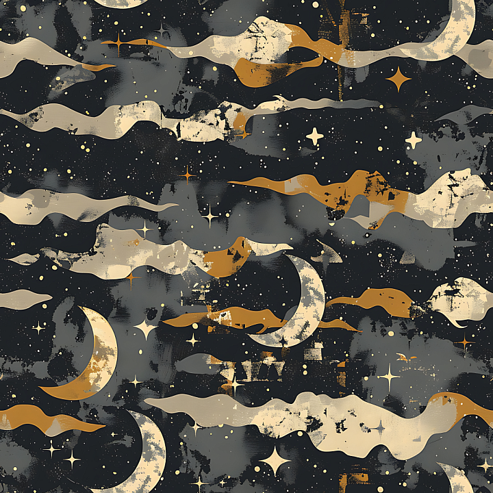 Celestial Camouflage Featuring Moons and Stylized Clouds seamless PBR texture preview