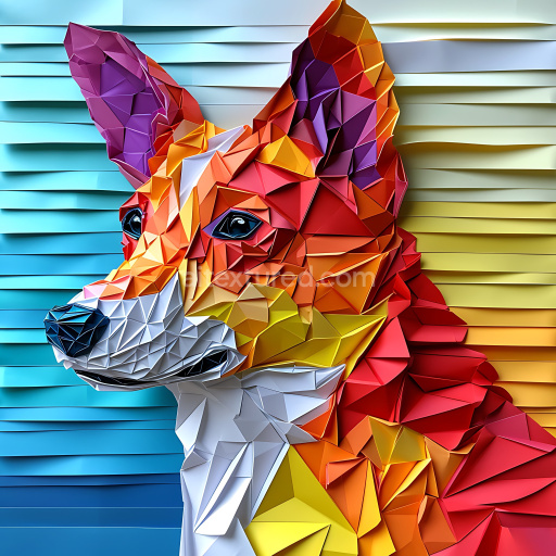 Seamless 3D PBR Texture of Origami-Style Australian Terrier Pattern with Vibrant Geometric Colors