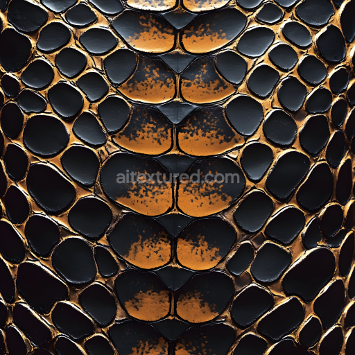 Seamless 3D PBR Reptile Skin Texture Featuring Glossy Black and Amber Scales