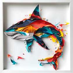 seamless Seamless 3D PBR Texture of Vibrant Bull Shark Origami with Layered Colorful Folds texture 8k free download PBR