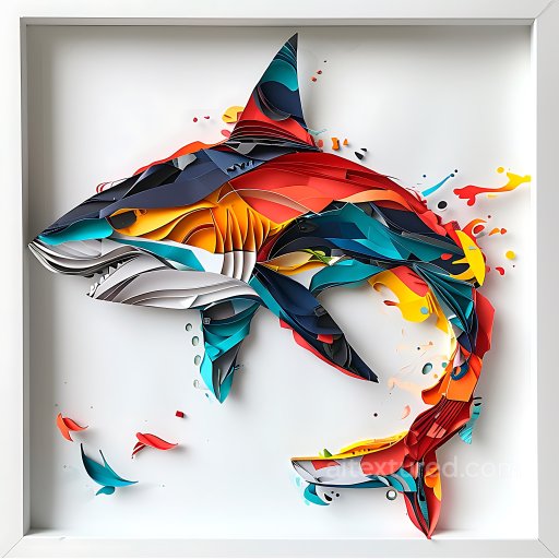 Animal - Seamless 3D PBR Texture of Vibrant Bull Shark Origami with Layered Colorful Folds texture preview