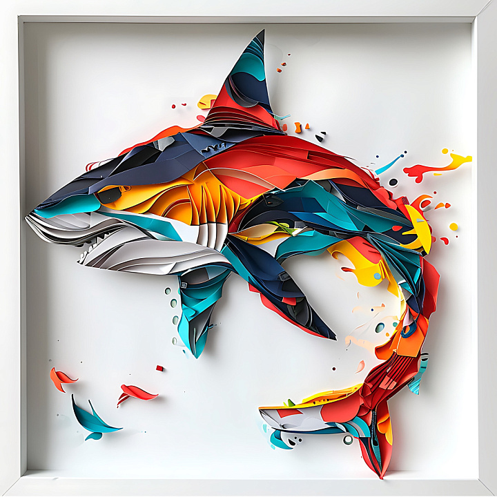 Animal of Vibrant Bull Shark Origami with Layered Colorful Folds seamless PBR texture preview