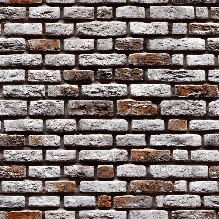 Cracked and Weathered Brick Wall with Rustic Brown and White Tones seamless PBR texture preview
