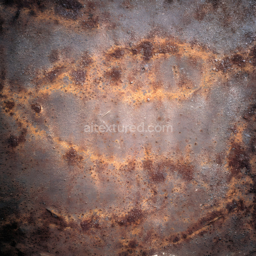 Seamless 3D PBR Rusted Metal Texture Featuring Irregular Cracks and Corrosion Pits