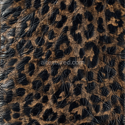 Seamless 3D Crinkled Leopard Print Leather PBR Texture with Natural Fur Pattern and Wrinkles
