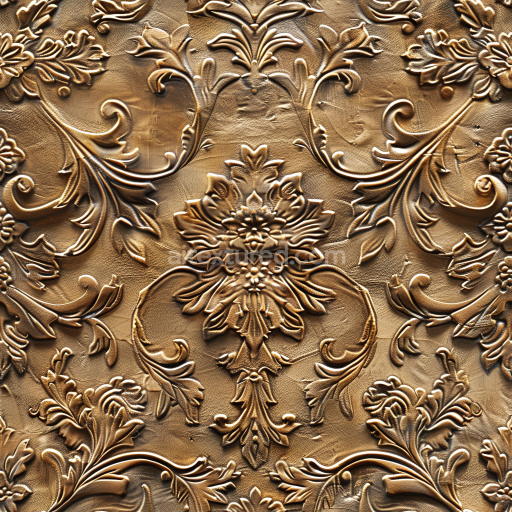 Seamless 3D Embossed Brown Leather PBR Texture with Ornate Floral Pattern