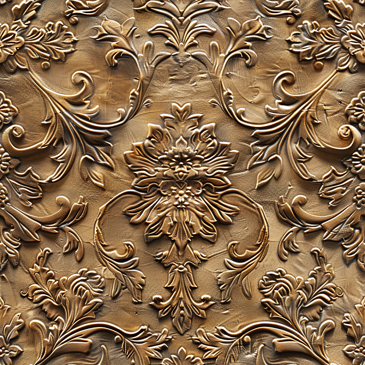 Embossed Brown Leather with Ornate Floral Pattern seamless PBR texture preview