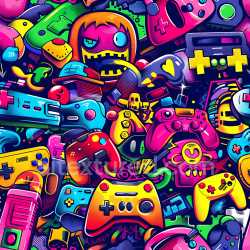 seamless Seamless 3D PBR Texture Featuring Vibrant Gaming Graffiti Art texture 8k free download PBR