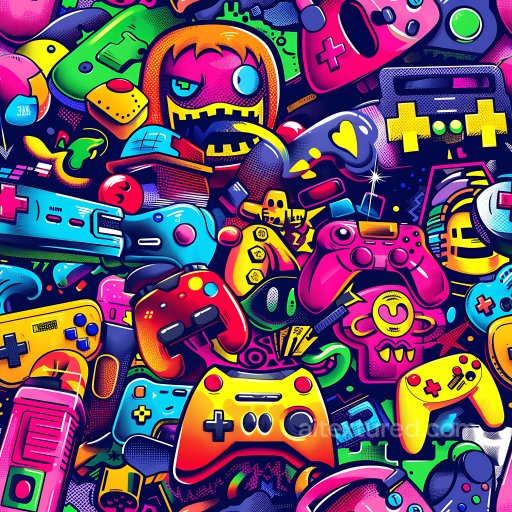 Seamless 3D PBR Texture Featuring Vibrant Gaming Graffiti Art texture preview