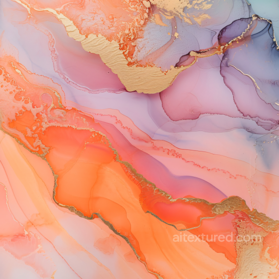 Alcohol Ink PBR Texture with Orange and Purple Fluid Waves and Gold Veins Alcohol ink texture preview