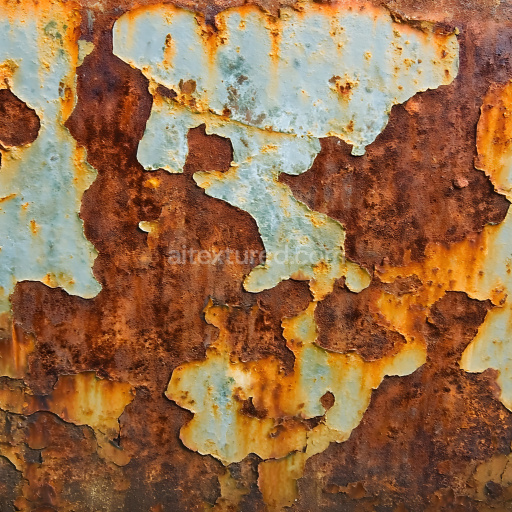 Seamless 3D Rusty Metal PBR Texture Featuring Cracked and Peeling Paint in Orange and Blue