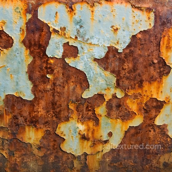 Rusty Metal PBR Texture Featuring Cracked and Peeling Paint in Orange and Blue Rust texture preview