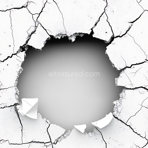 Seamless 3D cracked plaster PBR texture with large central hole and fractured edges
