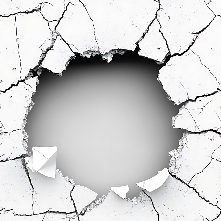 Cracked Plaster With Large Central Hole And Fractured Edges seamless PBR texture preview