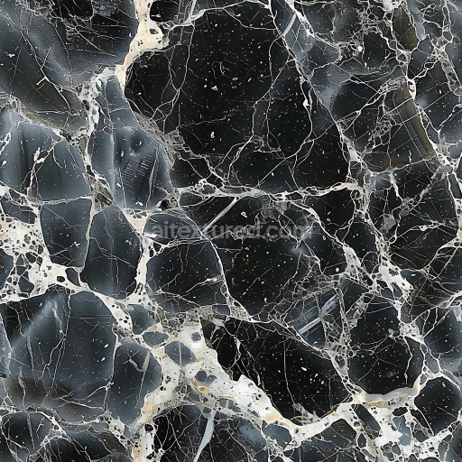 Seamless 3D Black Marble PBR Texture with Intricate White Veins and Polished Finish