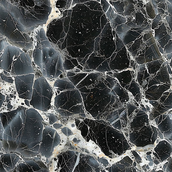 Black Marble with Intricate White Veins and Polished Finish seamless PBR texture preview