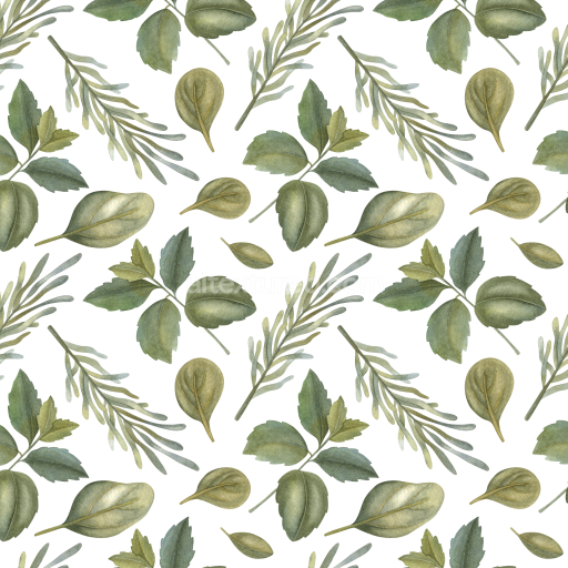Seamless 3D PBR Texture of Watercolor Greenery Leaves in Soft Natural Tones